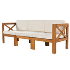 Natural Acacia Wood 5-Piece Outdoor Sectional Sofa Set with Water-resistant Fabric