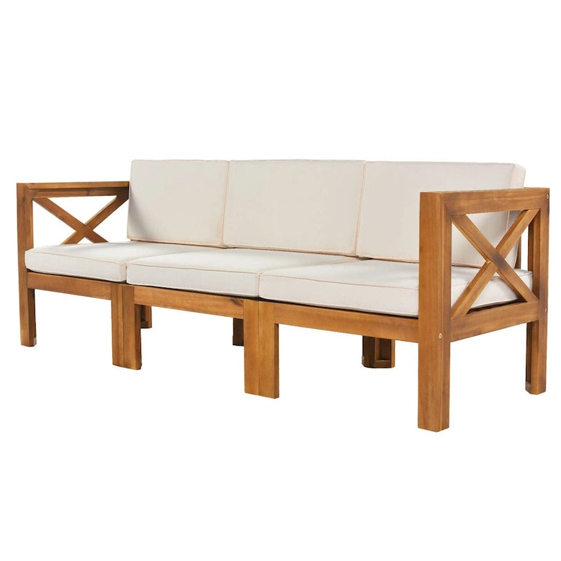 Natural Acacia Wood 5-Piece Outdoor Sectional Sofa Set with Water-resistant Fabric