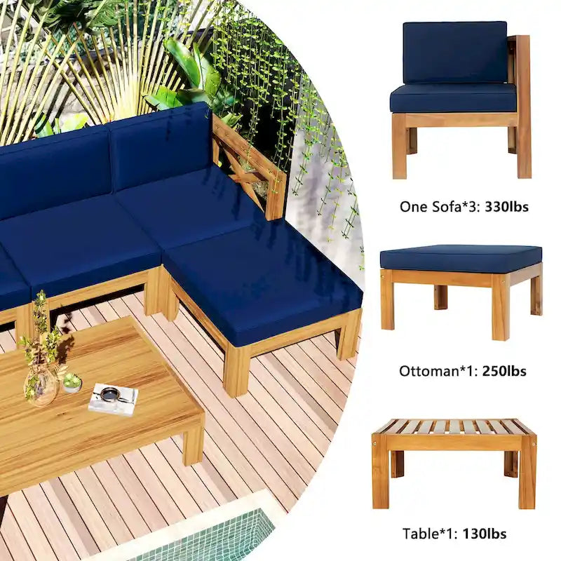 Outdoor Wood Sectional Sofa Set with Cushions