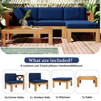 Outdoor Wood Sectional Sofa Set with Cushions