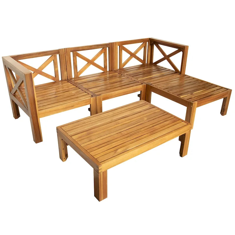 Outdoor Wood Sectional Sofa Set with Cushions