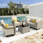 XIZZI 6-piece Patio Furniture Wicker Conversation Set with Swivel Chair