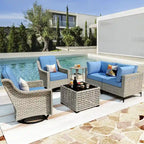 XIZZI 6-piece Patio Furniture Wicker Conversation Set with Swivel Chair