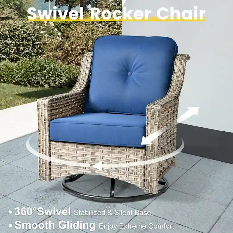 XIZZI 6-piece Patio Furniture Wicker Conversation Set with Swivel Chair