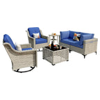 XIZZI 6-piece Patio Furniture Wicker Conversation Set with Swivel Chair