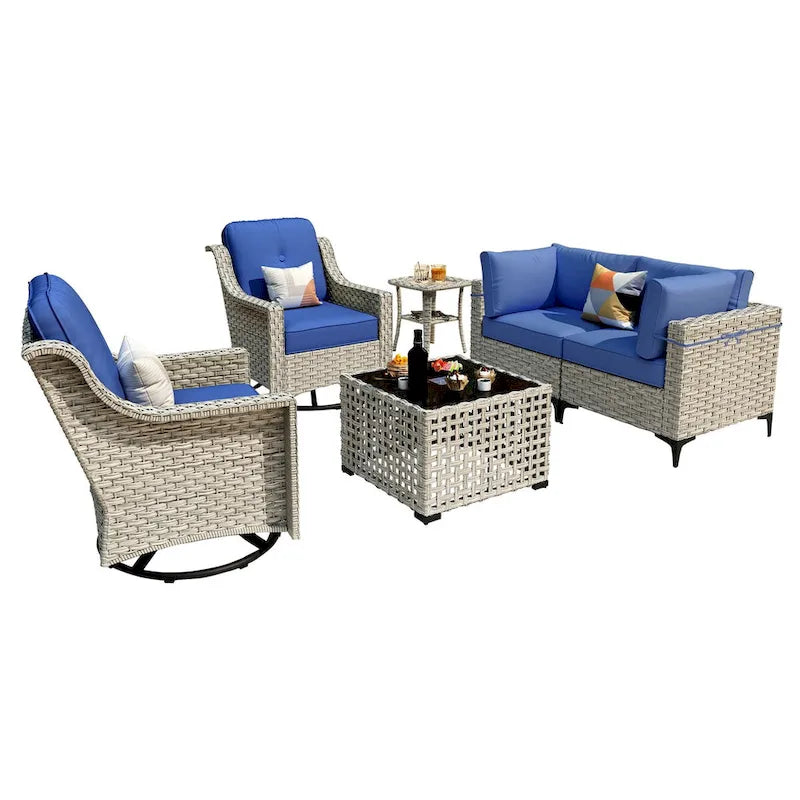 XIZZI 6-piece Patio Furniture Wicker Conversation Set with Swivel Chair