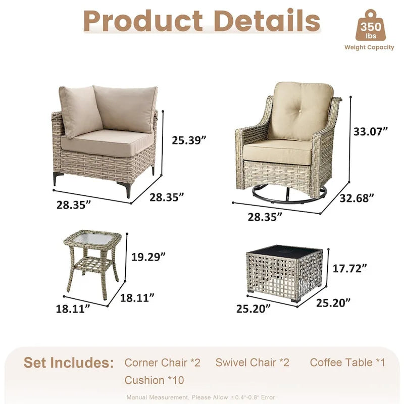 XIZZI 6-piece Patio Furniture Wicker Conversation Set with Swivel Chair