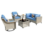 XIZZI 6-piece Patio Furniture Wicker Conversation Set with Swivel Chair