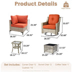 XIZZI 6-piece Patio Furniture Wicker Conversation Set with Swivel Chair