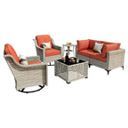 XIZZI 6-piece Patio Furniture Wicker Conversation Set with Swivel Chair