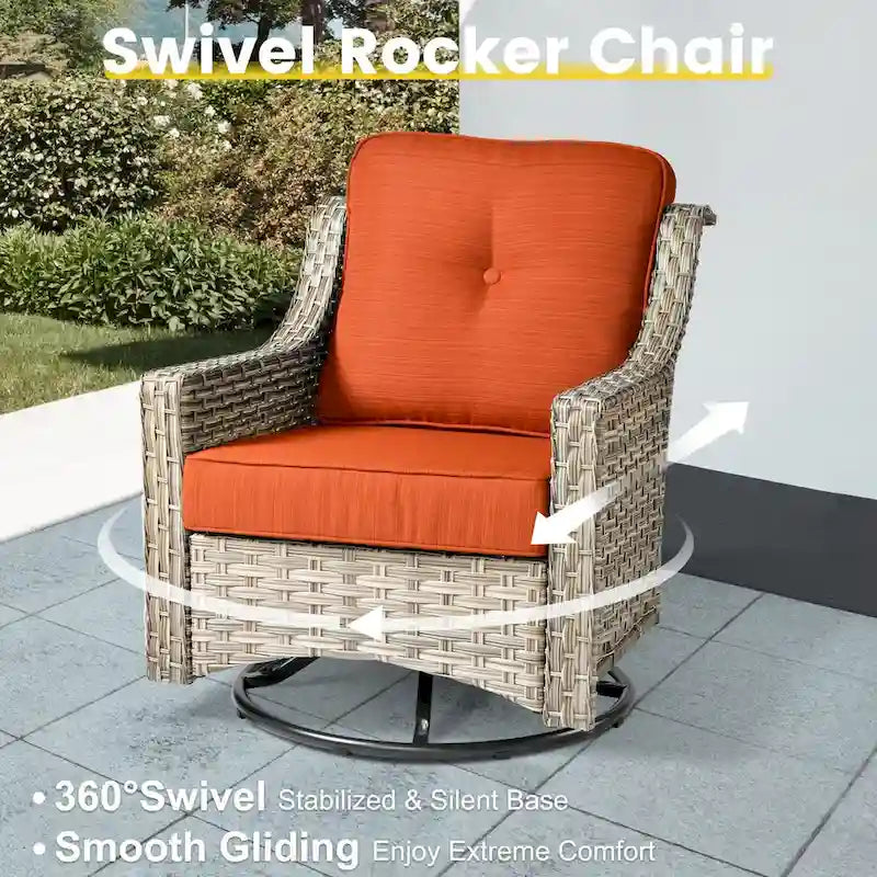 XIZZI 6-piece Patio Furniture Wicker Conversation Set with Swivel Chair