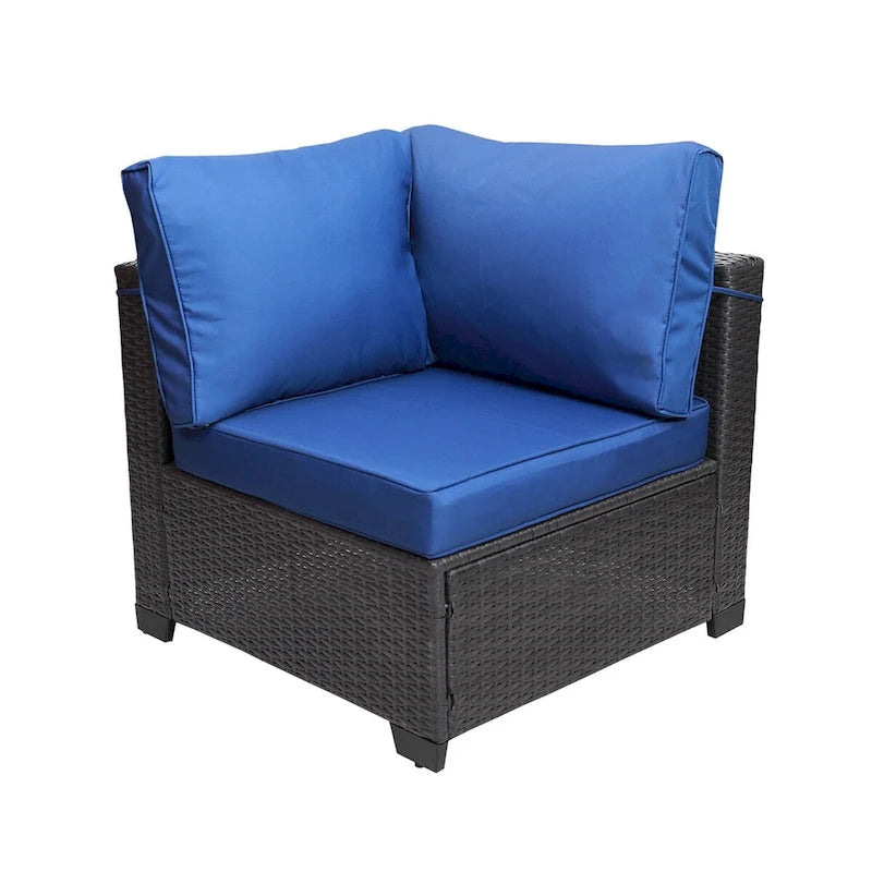 Black+Dark Blue 7-piece Outdoor Garden Patio Sofa Sets with Coffee Table, Rust-Resistant Metal Frame