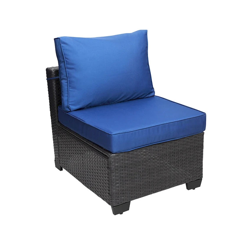 Black+Dark Blue 7-piece Outdoor Garden Patio Sofa Sets with Coffee Table, Rust-Resistant Metal Frame
