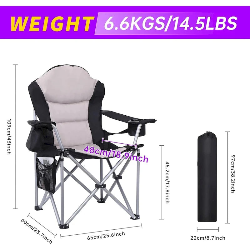 Heated Camping Chair, Heated Chair, Ski Chair, Folding Chair, Extra Wide & Thick Padding, Heavy Duty with Cooler