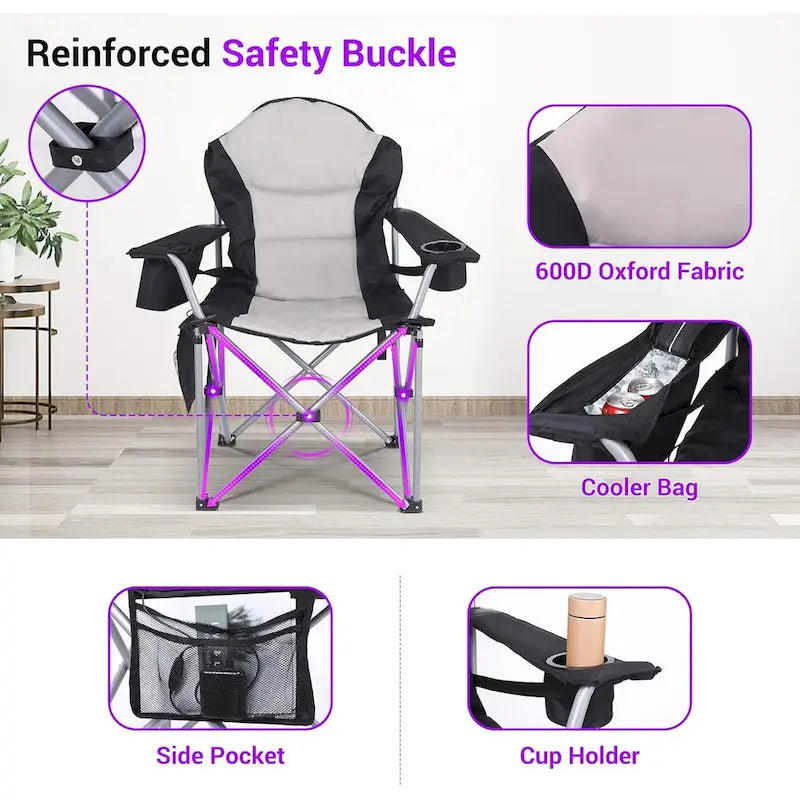 Heated Camping Chair, Heated Chair, Ski Chair, Folding Chair, Extra Wide & Thick Padding, Heavy Duty with Cooler