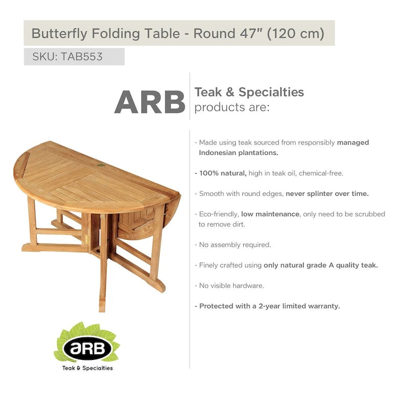 Teak Folding Butterfly Dining Table - Round 48 (120 cm)