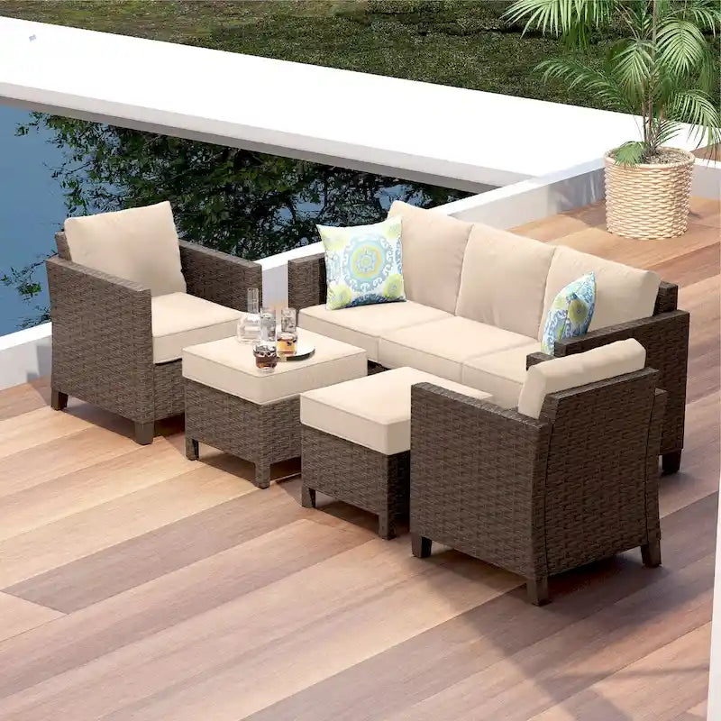 Nestl 5 Piece Wicker Patio Conversation Set - Outdoor Patio Sectional Furniture Set