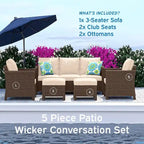 Nestl 5 Piece Wicker Patio Conversation Set - Outdoor Patio Sectional Furniture Set