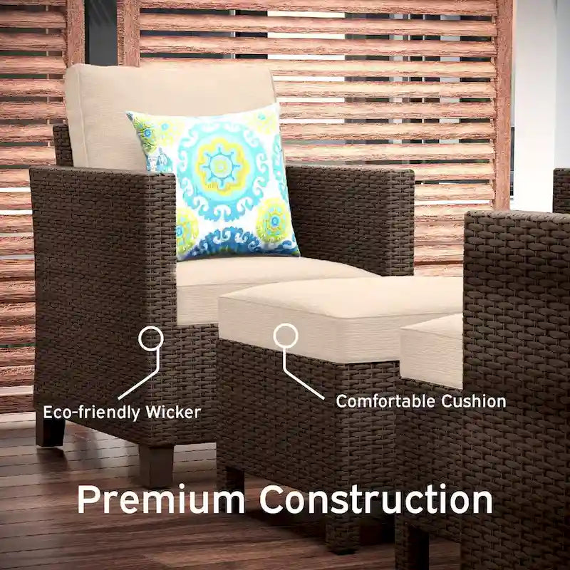 Nestl 5 Piece Wicker Patio Conversation Set - Outdoor Patio Sectional Furniture Set