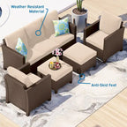 Nestl 5 Piece Wicker Patio Conversation Set - Outdoor Patio Sectional Furniture Set