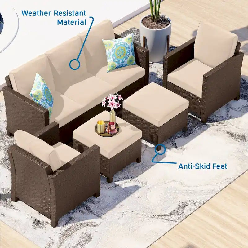 Nestl 5 Piece Wicker Patio Conversation Set - Outdoor Patio Sectional Furniture Set