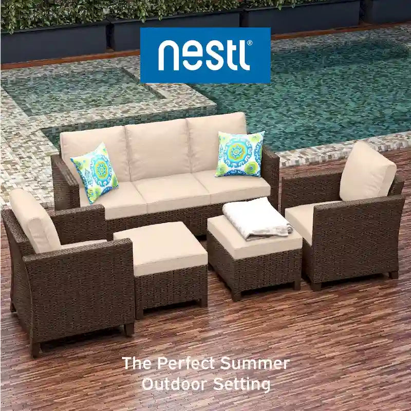 Nestl 5 Piece Wicker Patio Conversation Set - Outdoor Patio Sectional Furniture Set
