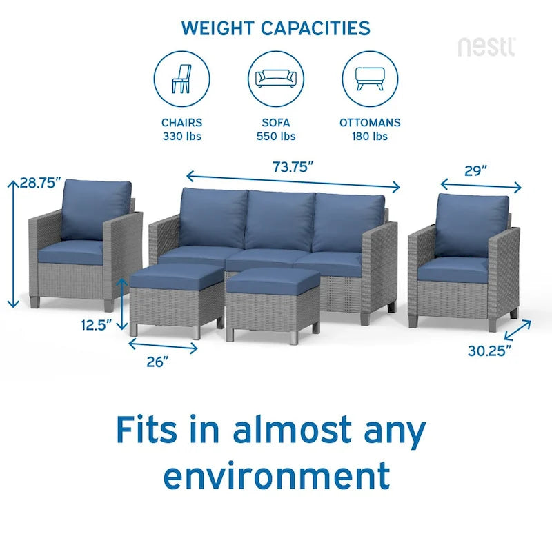 Nestl 5 Piece Wicker Patio Conversation Set - Outdoor Patio Sectional Furniture Set