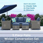 Nestl 5 Piece Wicker Patio Conversation Set - Outdoor Patio Sectional Furniture Set