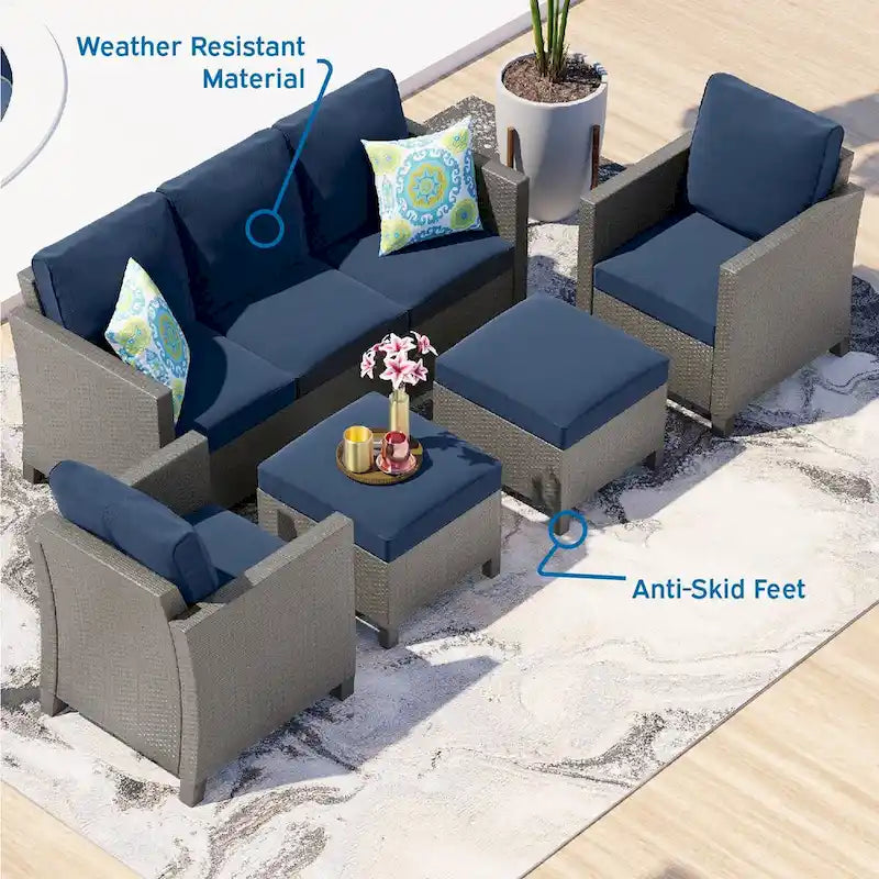 Nestl 5 Piece Wicker Patio Conversation Set - Outdoor Patio Sectional Furniture Set