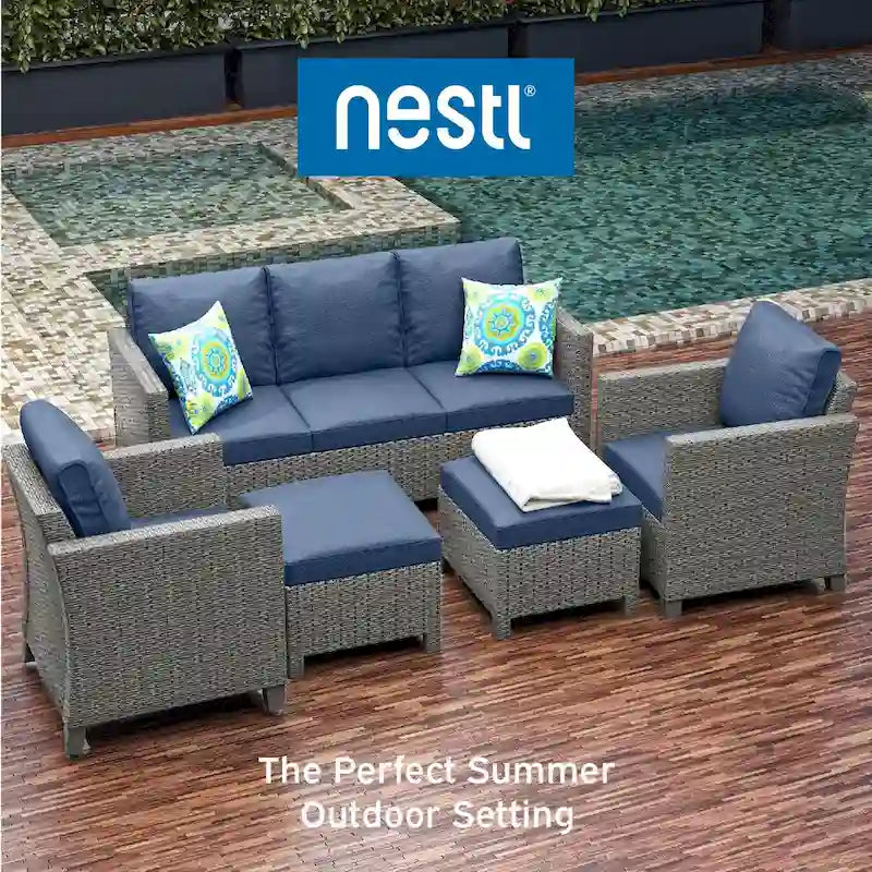 Nestl 5 Piece Wicker Patio Conversation Set - Outdoor Patio Sectional Furniture Set