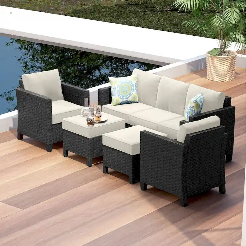 Nestl 5 Piece Wicker Patio Conversation Set - Outdoor Patio Sectional Furniture Set