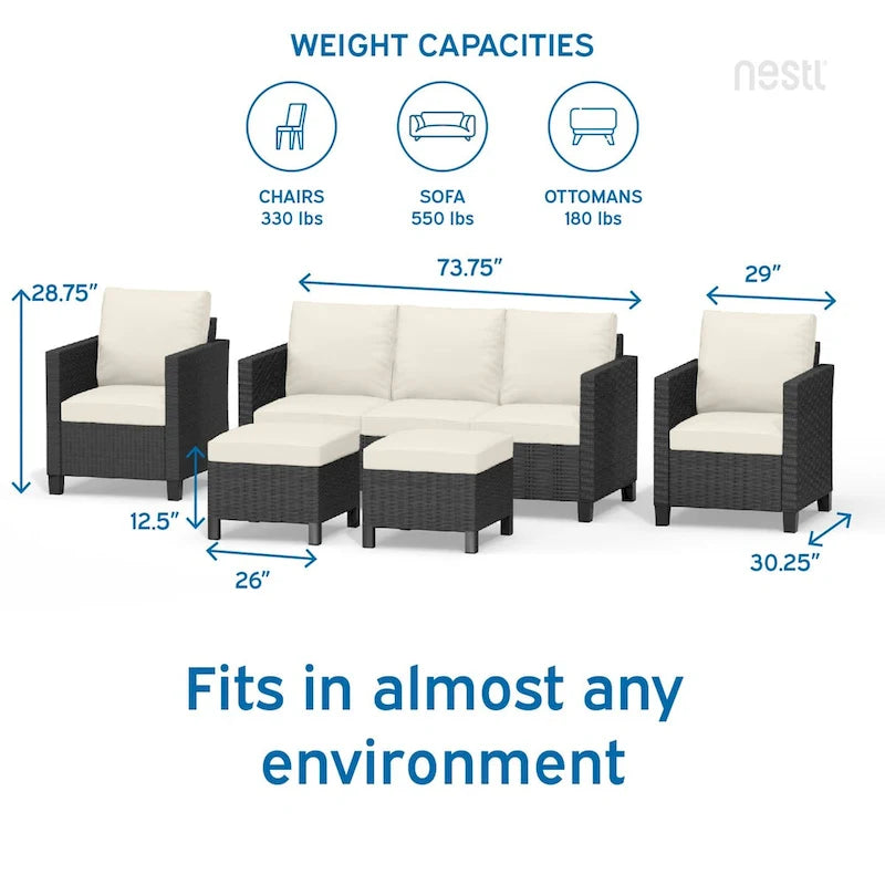 Nestl 5 Piece Wicker Patio Conversation Set - Outdoor Patio Sectional Furniture Set
