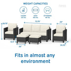 Nestl 5 Piece Wicker Patio Conversation Set - Outdoor Patio Sectional Furniture Set