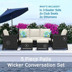 Nestl 5 Piece Wicker Patio Conversation Set - Outdoor Patio Sectional Furniture Set