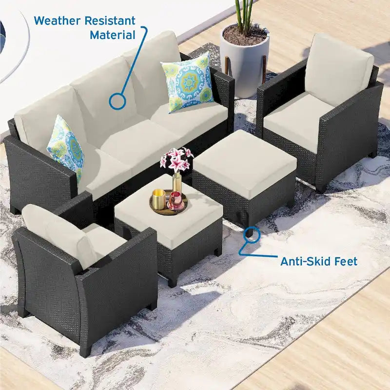 Nestl 5 Piece Wicker Patio Conversation Set - Outdoor Patio Sectional Furniture Set