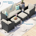 Nestl 5 Piece Wicker Patio Conversation Set - Outdoor Patio Sectional Furniture Set