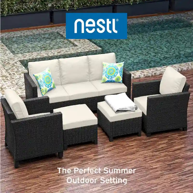 Nestl 5 Piece Wicker Patio Conversation Set - Outdoor Patio Sectional Furniture Set