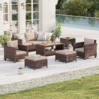 BONOSUKI Patio 7Pcs Furniture Conversation Brown Rattan 2 Side Tables