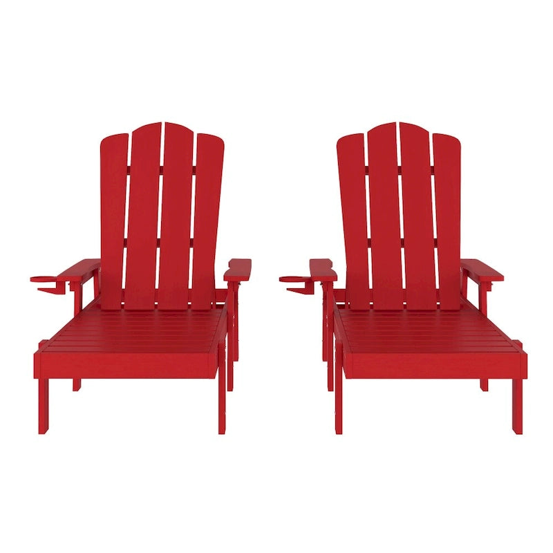 Set of 2 All-Weather Commercial Adjustable Lounge Chairs with Cupholders