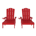 Set of 2 All-Weather Commercial Adjustable Lounge Chairs with Cupholders