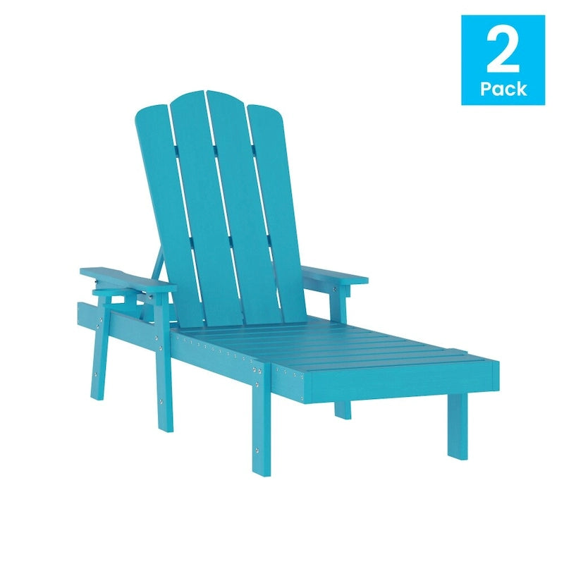 Set of 2 All-Weather Commercial Adjustable Lounge Chairs with Cupholders