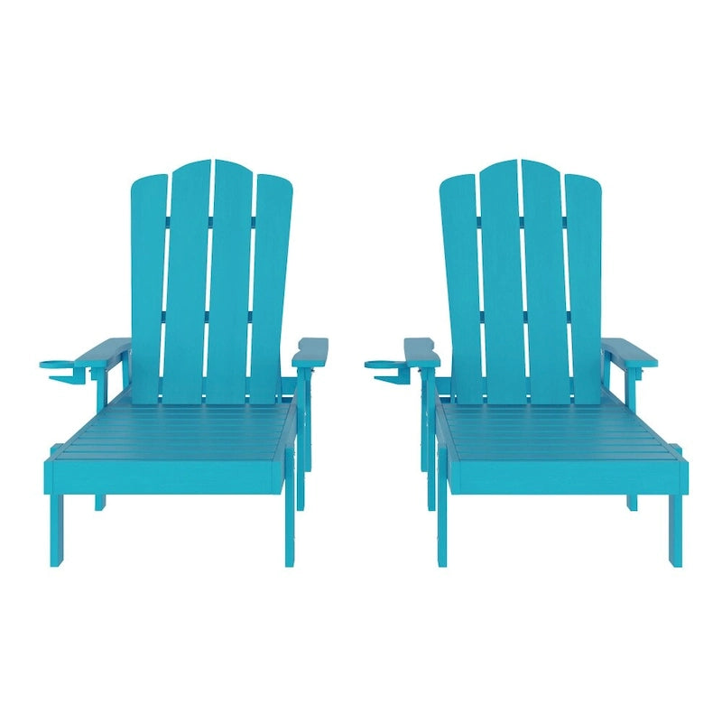 Set of 2 All-Weather Commercial Adjustable Lounge Chairs with Cupholders