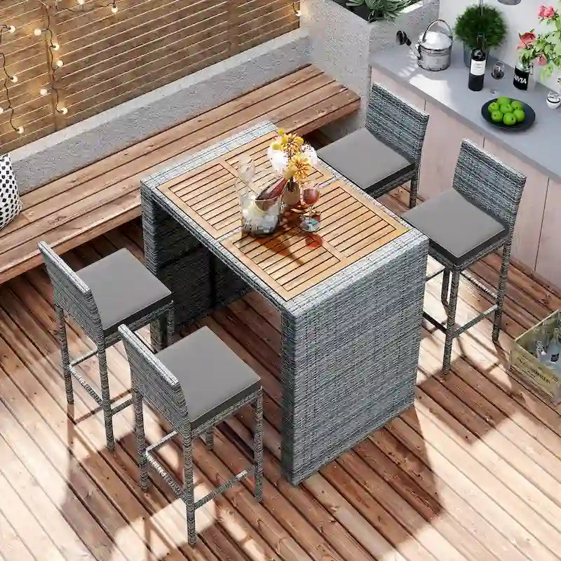 5-pieces Outdoor Patio Wicker Bar Set