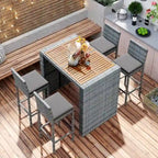 5-pieces Outdoor Patio Wicker Bar Set