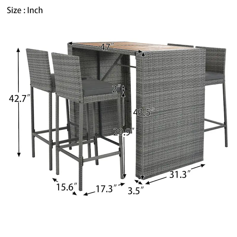 5-pieces Outdoor Patio Wicker Bar Set