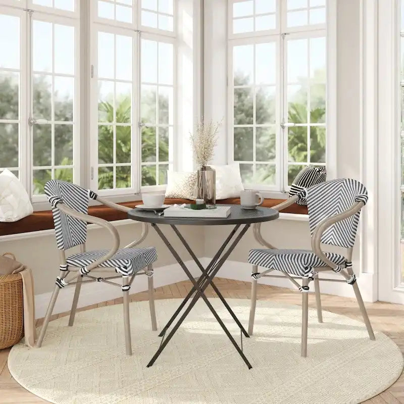 2 Pack All-Weather Commercial Paris Chairs with Arms and Metal Frame - N/A