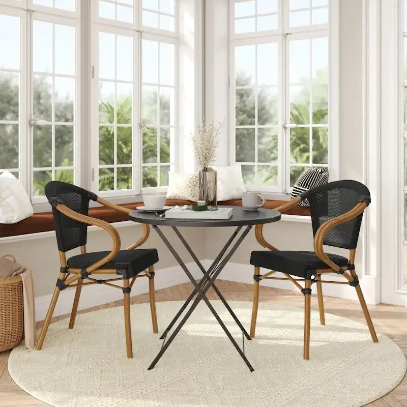 2 Pack All-Weather Commercial Paris Chairs with Arms and Metal Frame - N/A