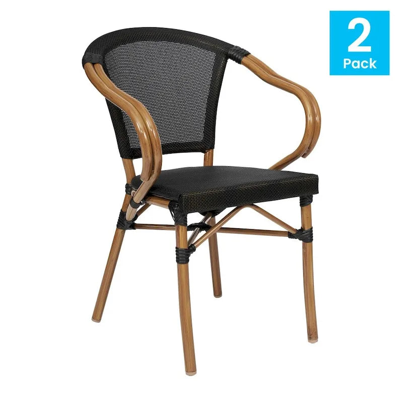 2 Pack All-Weather Commercial Paris Chairs with Arms and Metal Frame - N/A