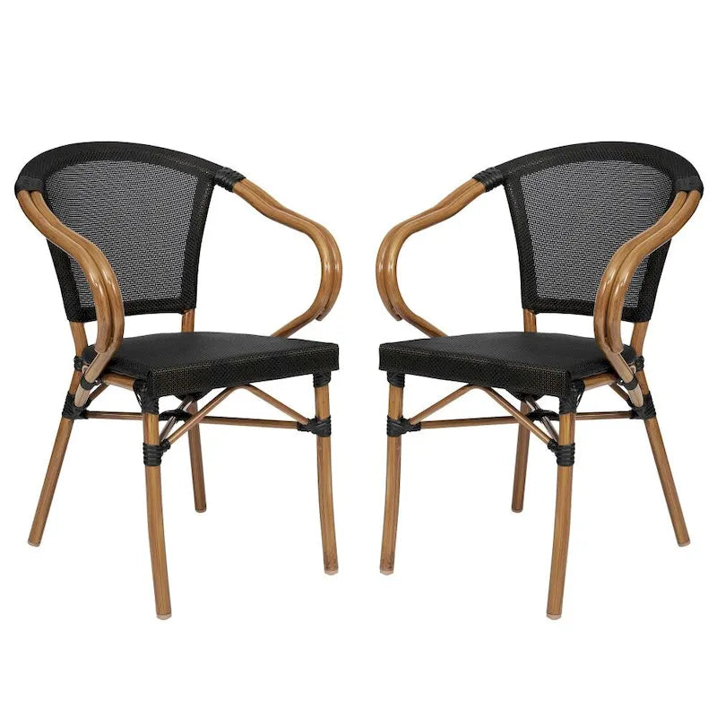 2 Pack All-Weather Commercial Paris Chairs with Arms and Metal Frame - N/A