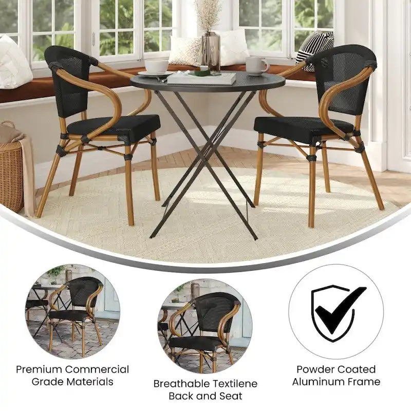 2 Pack All-Weather Commercial Paris Chairs with Arms and Metal Frame - N/A